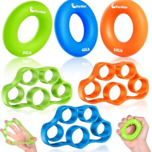 Pnrskter Hand Grip Strengthener, Finger Exerciser, Grip Strength Trainer (6 PCS),New Material,Forearm Grip Workout, Finger Stretcher, Relieve Wrist Pain, Carpal Tunnel, Trigger Finger, Mallet Finger and More.