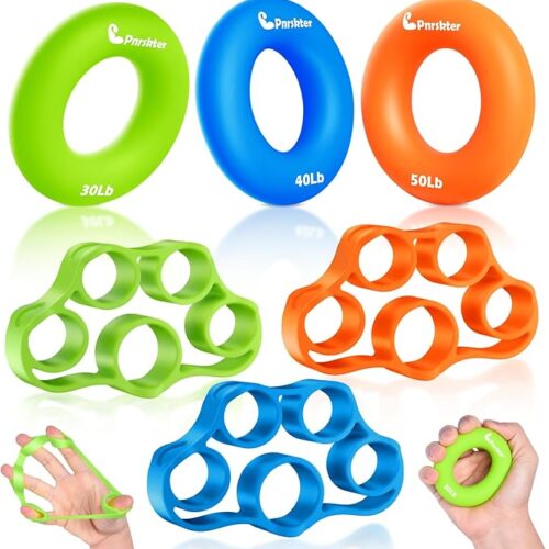 Pnrskter Hand Grip Strengthener, Finger Exerciser, Grip Strength Trainer (6 PCS),New Material,Forearm Grip Workout, Finger Stretcher, Relieve Wrist Pain, Carpal Tunnel, Trigger Finger, Mallet Finger and More.