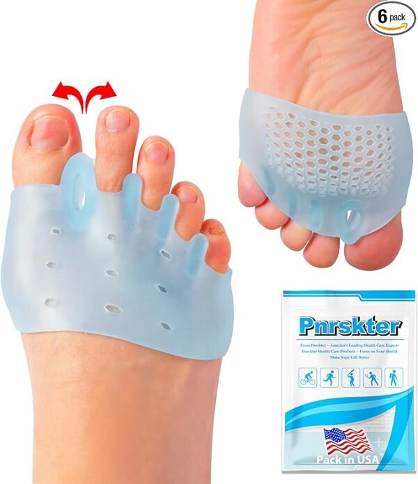 Toe Spacers & Metatarsal Pads (6PCS), Breathable Ball of Foot Cushions, Gel Toe Separator, Relief Foot and Bunion Pain, Plantar Fasciitis, Mortons Neuroma, Blisters, Diabetic Feet, Hammer Toe